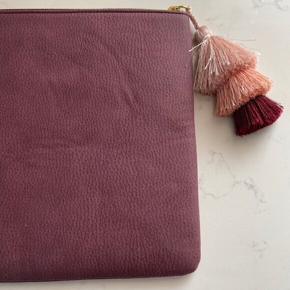 Stella & Dot 'LOVE' Retired Lined Zip Clutch w Tassel Burgundy + Pink OS NWOT - Picture 5 of 13